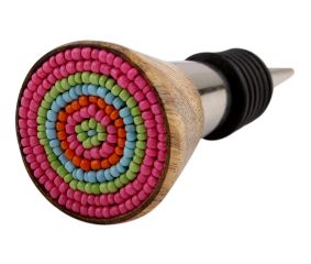 Pink Button wooden Wine Stopper